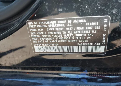 2015 Volkswagen Passat 2.0L Tdi Sel Premium from USA, damaged, VIN 1VWCV7A37FC108300